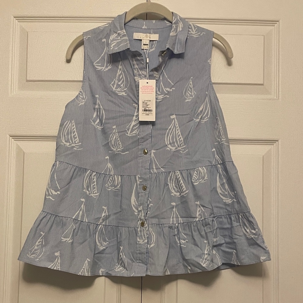Lilly Pulitzer Breah Button Down resort white a lil nauti pigment print